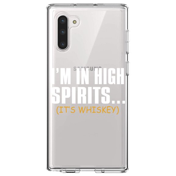 DistinctInk Clear Shockproof Hybrid Case for Samsung Galaxy Note 10 (6.3" Screen) - TPU Bumper Acrylic Back Tempered Glass Screen Protector - I'm in High Spirits (It's Whiskey)