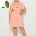 thumbnail image 2 of Vestido de Verano de Manga Corta para Mujeres de Verano Sexy de Tamaño Grande Vestido de Cuello en V de Color Sólido, Poliéster, 2 of 7