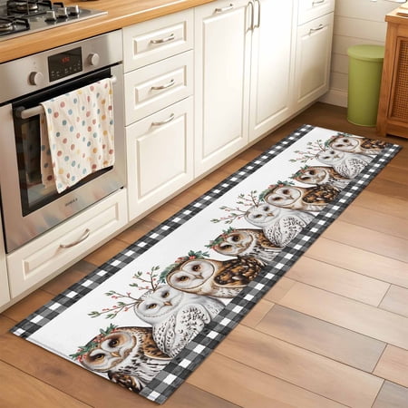 2 x6 Rug Runners for Hallways Kitchen Cute Owls Non Slip Entryway Beside Floor Carpet Runner Winter Vintage Animals Berry Black Plaid Washable Laundry Room Bedroom Throw Rugs Mat for Family Pet