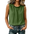 thumbnail image 2 of SSZMDLB Women Plus Size Sleeveless Ruffle Tank Tops Loose Round Neck Basic Tee Solid Boho Casual Summer Tops Vacation Holiday Outfits, Green M, 2 of 7