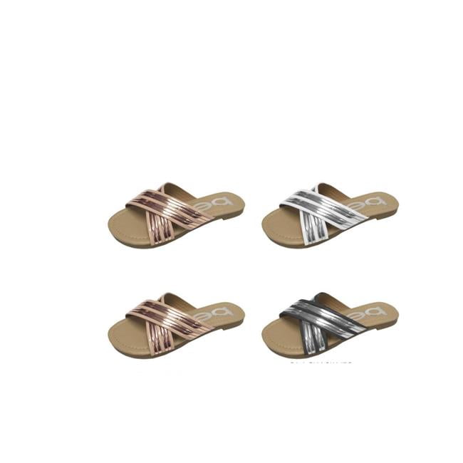 bebe - Bebe 2329493 Girls Slide Sandals with Metallic Strips - Case of 36 - Walmart.com