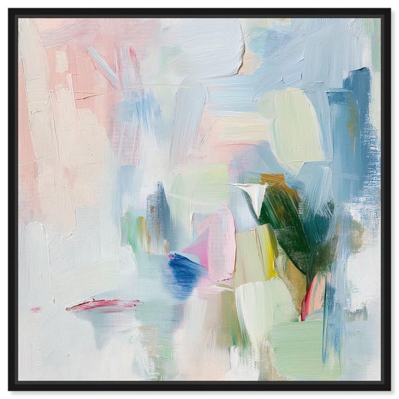 Verdant Breeze Over White Canvas Modern Colorful Art by Art Remedy, Black Frame, 12" x 12"