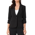 thumbnail image 1 of BLAZERS CHIC INSPIRADOS PARA MUJERES, CASUAL DE NEGOCIOS, CON MANGAS RUCHADAS DE 3/4, BLAZER DE UN BOTÓN PARA TRABAJO, CHAQUETA DE TRAJE, TAMAÑO L, NEGRO, 1 of 6