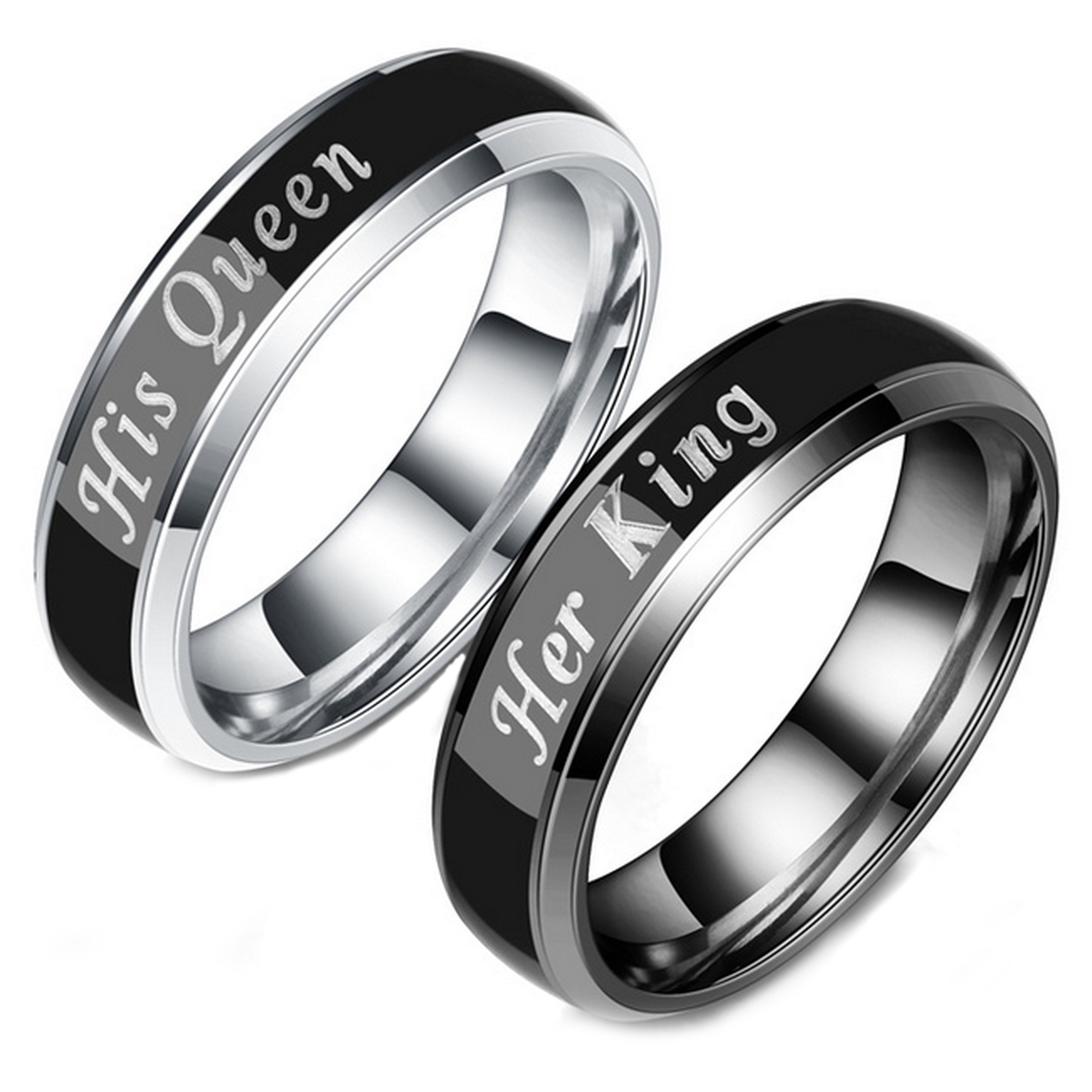 Ginger Lyne Collection Her King Black or His Queen Titanium Steel Matching Wedding Band Ring