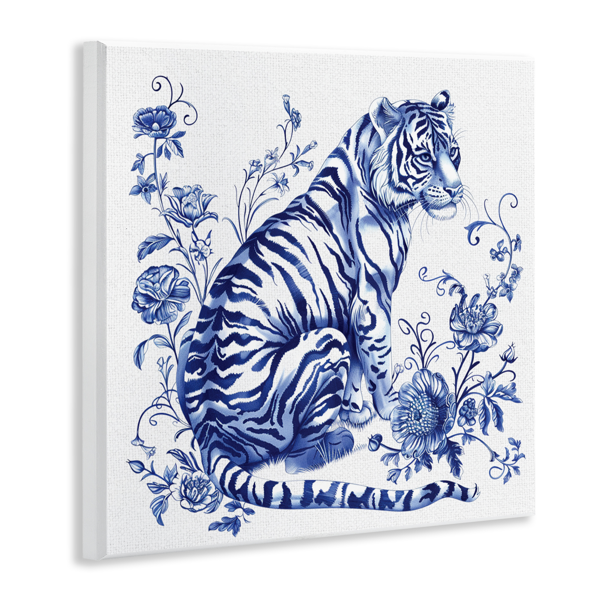 Traditional Ornate Floral Tiger Wall Plaque Art, design by Lettered and Lined