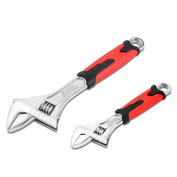 1 Pair Adjustable Wrench Spanner - 6 & 10 Inch, Vanadium Steel Automotive Repair Tool w/ Four-Sided Jaws and Rubber Grip