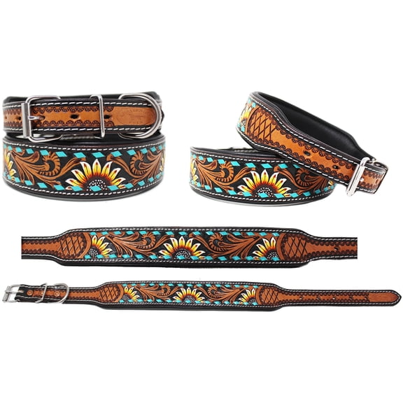 XSmall 9''- 13'' Tooled Padded Leather Dog Puppy Collar 60198