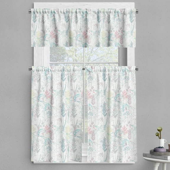 Ambesonne Floral Valance & Curtain, Flowers Paint Slashes Art, 55"x24", Rose Pale Seafoam Pink