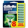 thumbnail image 1 of Rastrillo Gillette Mach3 Sensitive 8 Repuestos con Aloe, Piel Sensible, 1 of 5