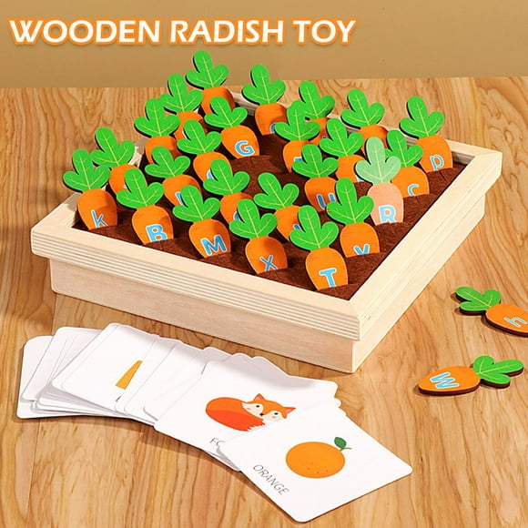 AMERTEER Baby Educational Wooden Toys Pulling Carrots Toy Alphabet Matching Game Baby Learning Letter Montessori Language Toy Early Learning Puzzle Toddler Children Gift