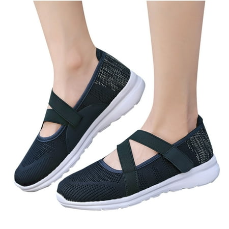 

Holiday Savings Deals! Kukoosong Walking Shoes for Women Fashion Casual Sports Flying Woven Breathable Mesh Hollow out Running Shoes Solid Velcro Slip on Sneakers Blue 6.5