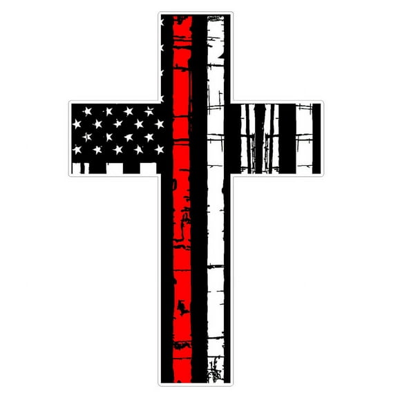 American Flag Cross (C56) Thin Red Line Vinyl Decal Sticker Distressed Car Laptop Window