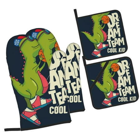 

Balery Dinosaur Basketball Player Pattern Oven Mitts and Pot Holders 4 pcs Set Kitchen Oven Glove High Heat Resistant 500℉ Oven Mitts with Non-Slip Silicone Surface