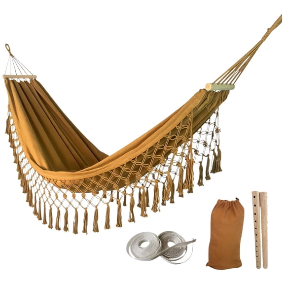 Chanana Double Camping Hammock - Portable Outdoor Hammock with Fringe, Straps, Heavy Duty Canvas Outdoor Swings Bed, 2-Person Canvas Hammock for Backyard, Patio, Travel