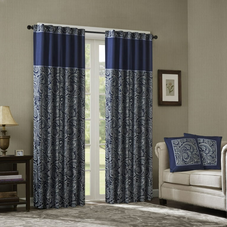 50x18 Valerie Jacquard Room Darkening Window Curtain Panel With Beads  Navy : Target