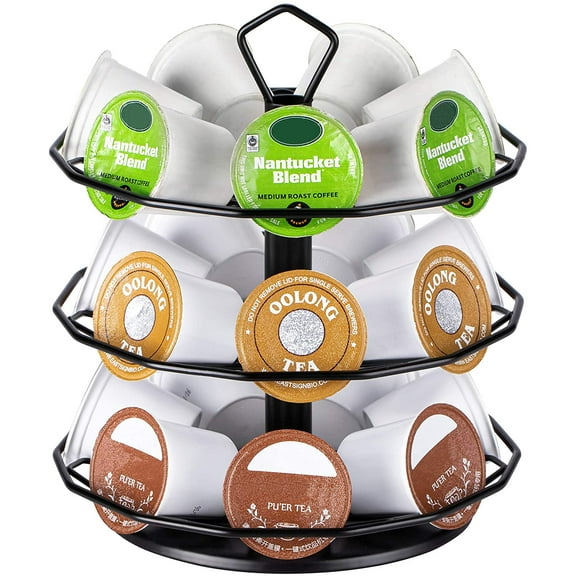 3-Tier Metal Coffee Pod Holder Carousel, 360-Degree Rotating K-Cup Storage Stand Organizer for Kitchen Countertop, 21 Pod Capacity