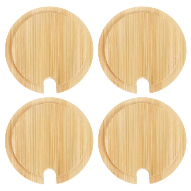 Tapa de taza de bambú de 4 piezas con agujero para cuchara de 3.58 pulgadas, tapa de café de madera, tapa de vaso de té