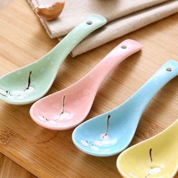 Niceauty Pink Ceramic Porridge Spoons for Home Kitchen Tableware 6Pcs