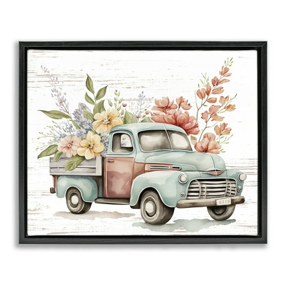 Stupell Industries Flower Blossom Truck Transportation Painting Black Floater Framed Canvas Art Print Wall Art, 21 x 17