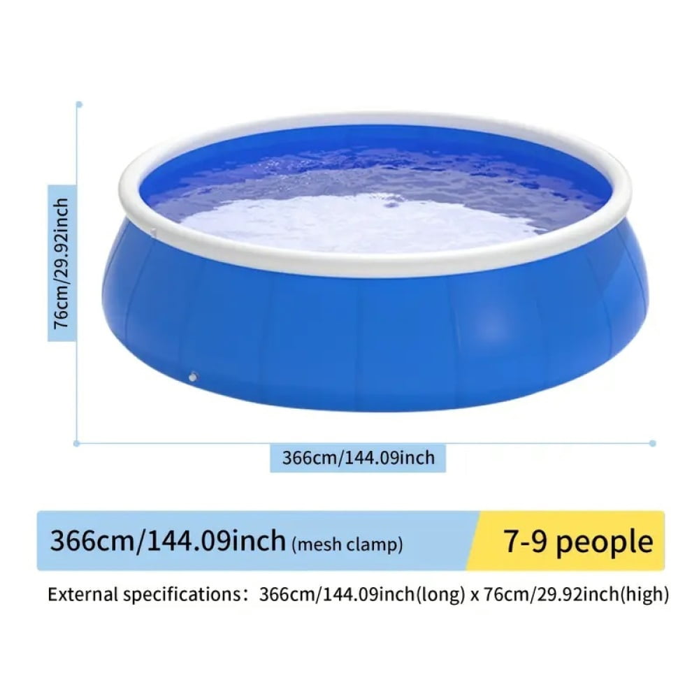 12ft Round Inflatable Swimming Pool, 1800GAL PVC Blow-Up Pool for Family Summer Fun