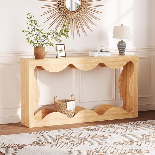 Eastvita Table Console d'Entrée Style Ferme, Table de Canapé Mince en Bois avec Tablette de Rangement pour Salon/finition Rustique Naturelle