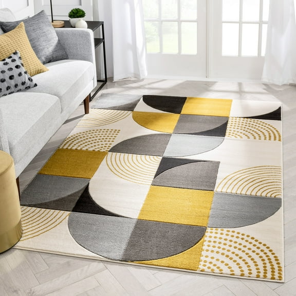 Well Woven Maggie Gold Modern Geometric Dots & Boxes Pattern 5'3" x 7'3" Area Rug