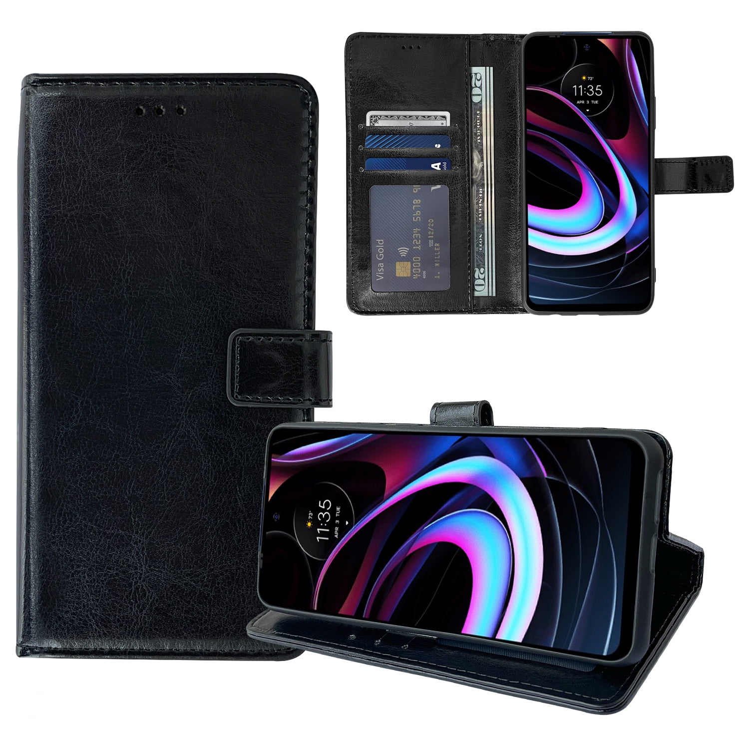 CBUS Leather Wallet Flip Case for Motorola Edge 5G UW 2021 (Black