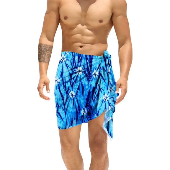 HAPPY BAY Men's Swim Trunks Sarong Swimwear Beach Mini Wrap One Size Tie Dye Blue Summer Vacation Party