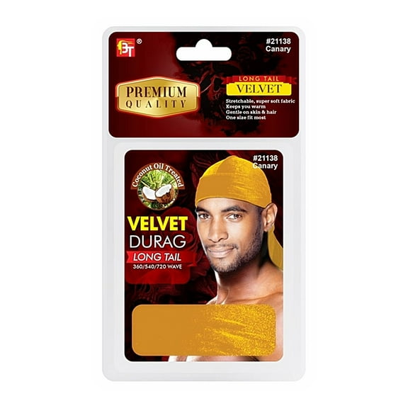 Beauty Town Coconut Oil Treated Velvet Durag Long Tail, Canary