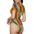 thumbnail image 3 of Balery Abstract Watercolors Tartan Women's Short Sleevee Crew Neck Bodysuit Tops Short Sleeve Tops Basic-Small, 3 of 9