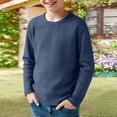 thumbnail image 2 of YOUYEDIAN Waffle Long Sleeve T-Shirts Boys 4-14 Years Kids Thermal Crew Neck Tops Youth Fall Warm Shirts Basic Tees (Navy, 11-12 Years), 2 of 5