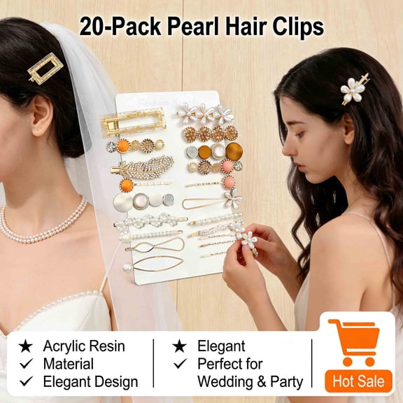 OEQOWBBU 20-Pack Pearl Hair Clips, Acrylic Resin Hairpins Barrettes for Women Girls Teens, Elegant Hair Accessories for Wedding Party