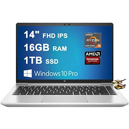 HP ProBook 445 G8 Wolf Pro Security Edition 14 Laptop 14" FHD IPS Narrow Bezel Display AMD Hexa-Core Ryzen 5 5600U (Beats i7-1160G7) 16GB RAM 1TB SSD USB-C Backlit Win10Pro Silver + HDMI Cable