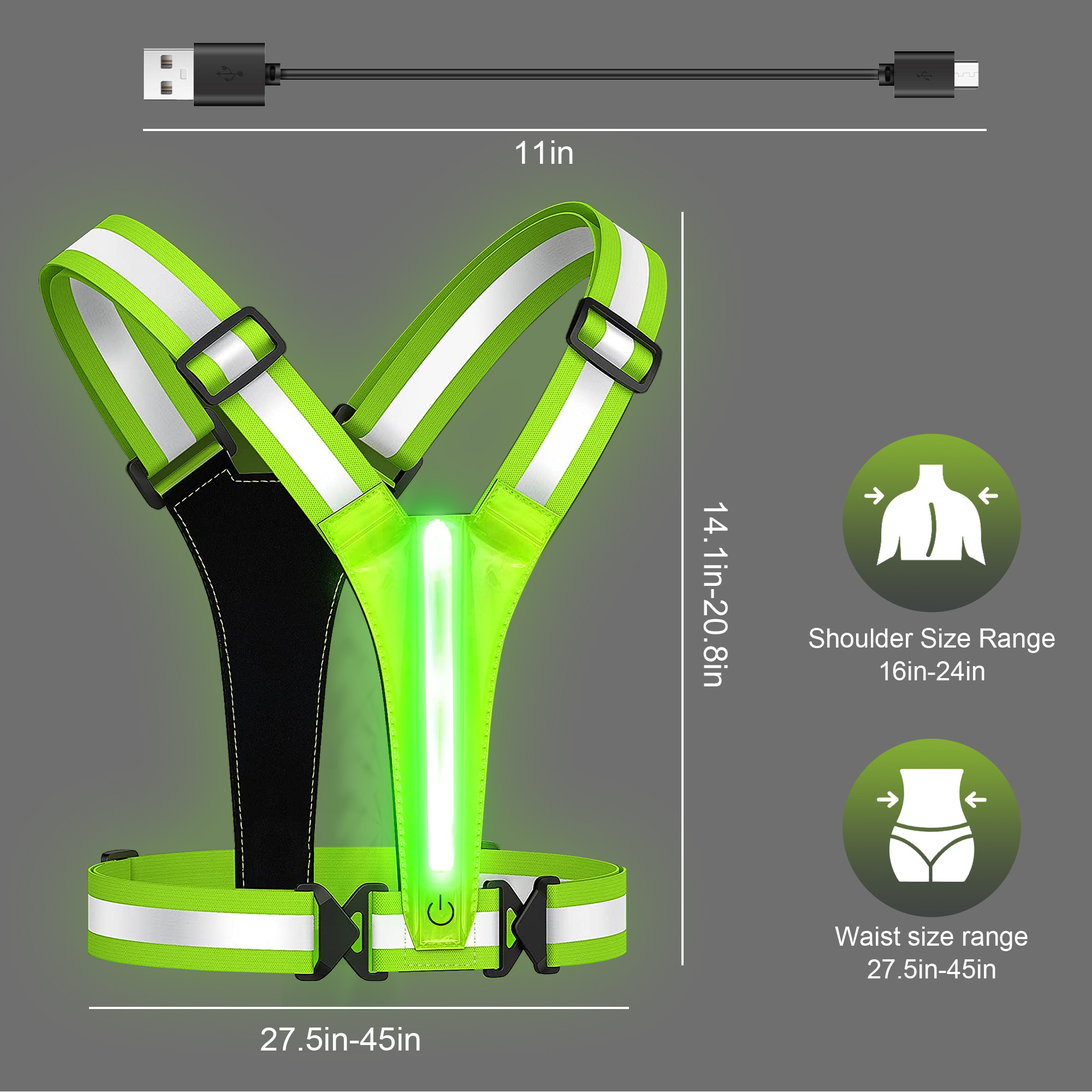 Reflective Running Vest Gear, TSV LED Reflective Glow Belt with Adjustable Waist/Shoulder for Running Walkers Men & Women - image 2 of 6