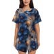 thumbnail image 1 of Fotbe Elegant Blue Gold Blooms Conjunto de Pijama Estampado para Mujer, 2 Piezas, Ropa de Dormir con Camiseta de Manga Corta y Shorts Suaves-XX-Large, 1 of 6