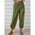 thumbnail image 1 of Plus Size Women's Solid Bow Knot Elastic Button Decor Casual Pants with Pockets, 1 of 14