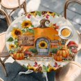 thumbnail image 2 of Fall Orange Pumpkins Round Tablecloth, Fitted Table Cover with Elastic for 45"-54" Round Tables, Thanksgiving Flowers Country Vintage Table Cloth Outdoor Indoor Dinning Party Waterproof Tablecloths, 2 of 7