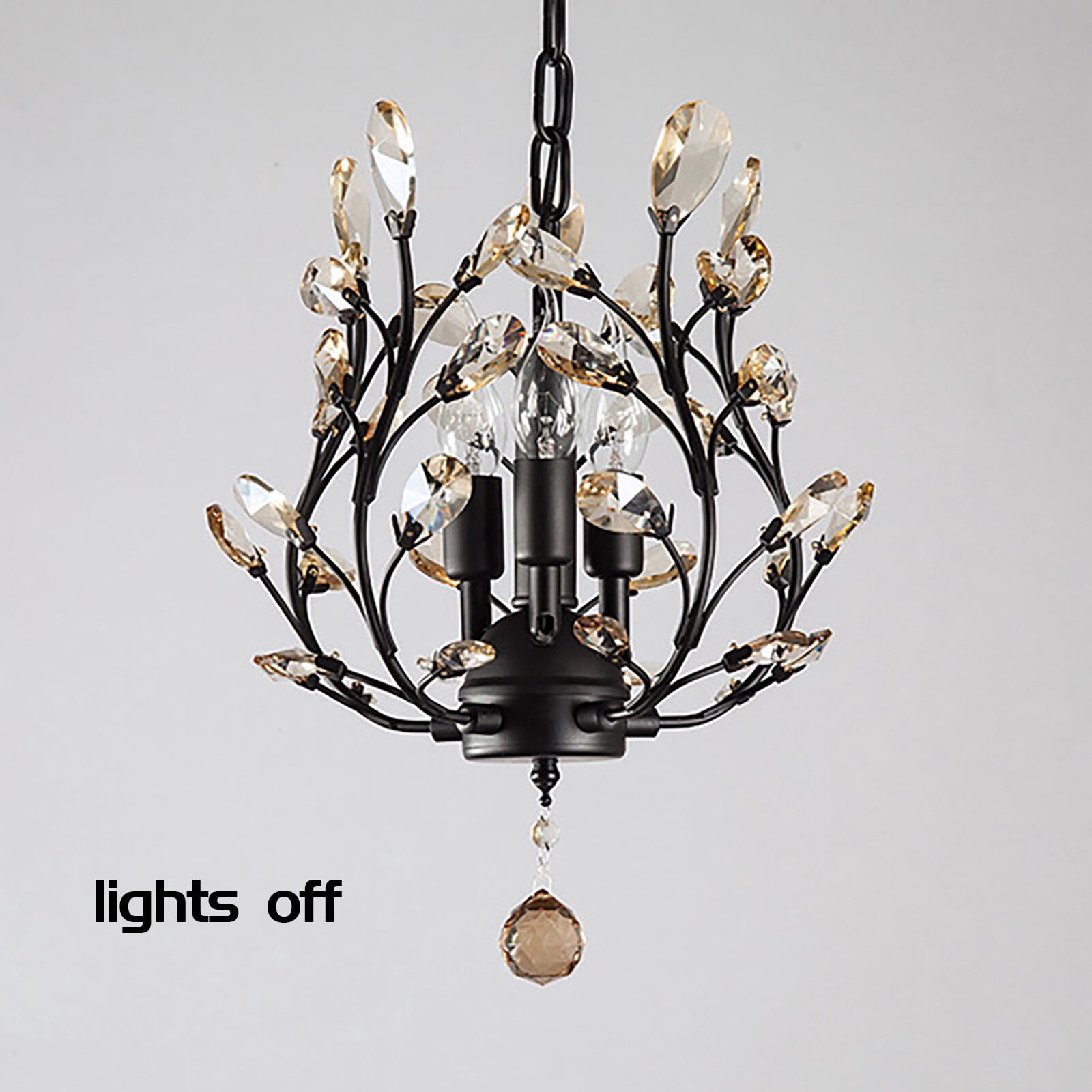 Elegant Black Crystal Chandelier Modern Ceiling Light Pendant Lighting Fixture for Living Room, Bedroom