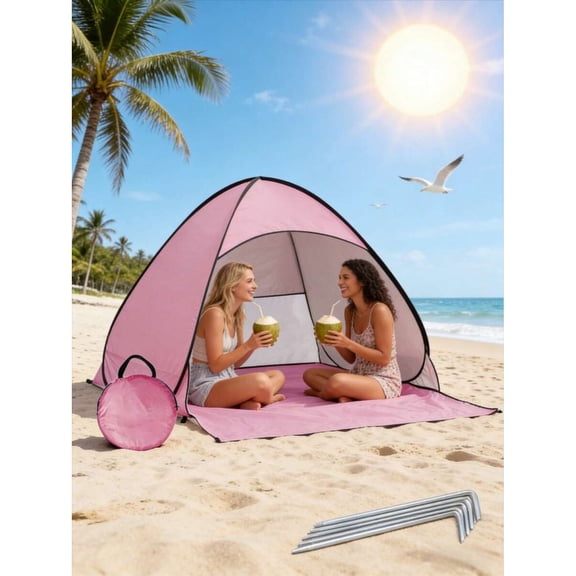 odorsTT Pink Beach Tent Automatic Instant Pop Up Tent Lightweight UV Protection Camping Tent Sun Shelter Survival