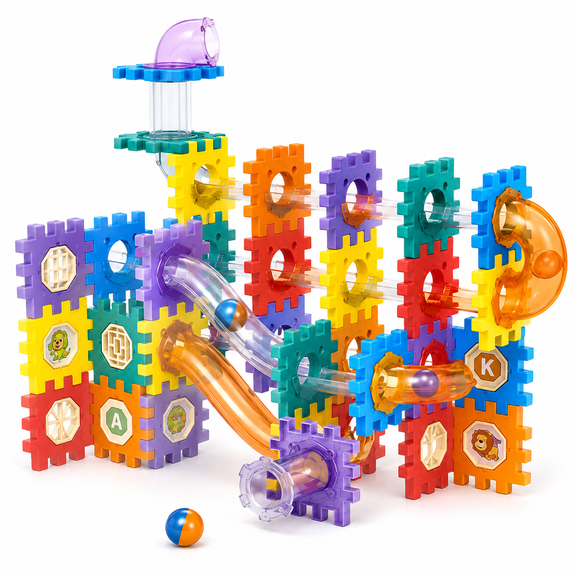 SSLittleminds 110-Piece Interlocking Marble Run Set for Kids Ages 3 