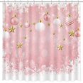 thumbnail image 2 of Pink Christmas Shower Curtain Winter Wonderland Shower Curtain for Bathroom Winter Snowflake Xmas Ball Home Bathtubs Bathroom Decor Festival Holiday Decorative Fabric Bath Curtain 72x72 in, 2 of 6