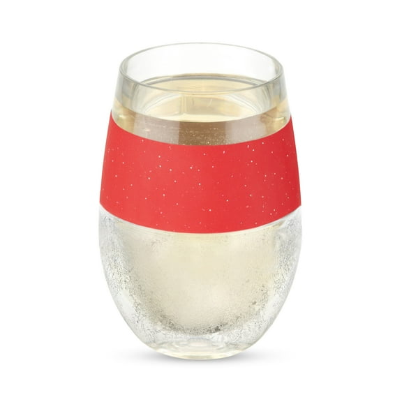 Host Cooling Cup, Insulated Wine Glasses, 8.5 oz, Set of 1, Red Glitter