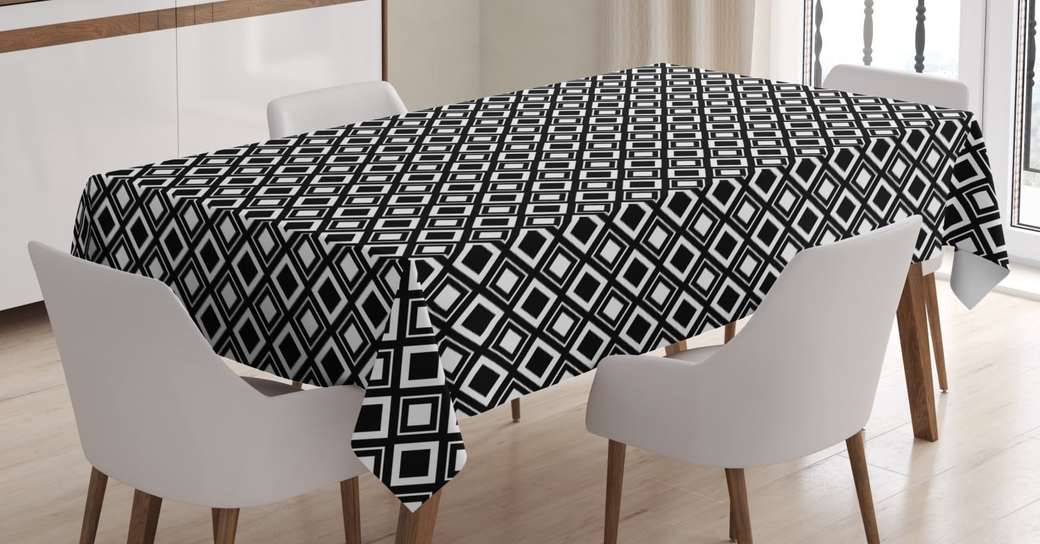 Black and White Tablecloth, Monochrome Background with Square Shapes