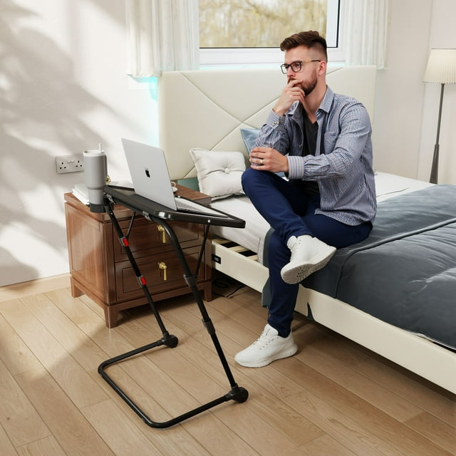 Homy Casa Queen Bed Frame with Foldable Tray Table Bedroom Combo