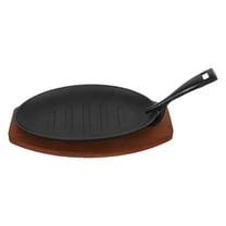 ELAYARD Cast Iron Griddle Pan with Wooden Handle, Black, Cookware for Even Heat, Easy to Clean, Perfect for Stovetop Cooking