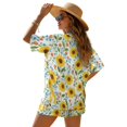 thumbnail image 2 of FKEKYI Sunflower Leaf Print Womens Summer Short Set 2 Piece Sets Vacation Outfits Open Front Shirt Top & Shorts with Elastic Waist Beachwear Lounge Set, XL, 2 of 7