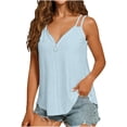thumbnail image 2 of Women V Neck Sleeveless Spaghetti Strap Cami Top Casual Loose Eyelet Embroidery Solid Color Summer Tank Top with Half Zip Blue M, 2 of 8