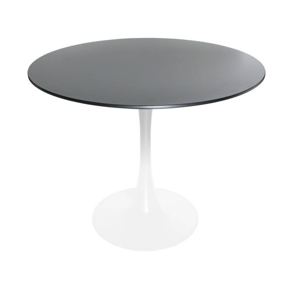 LeisureMod Round Dining Table Modern 35" MDF Wood Tabletop with White Steel Pedestal Base for Kitchen and Living Room Bristol Series in Black