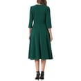 thumbnail image 3 of INSPIRE CHIC Women's Elegant Work Dress 3/4 Sleeve Pleated Round Neck Swing Midi Dress M Dark Green, 3 of 5