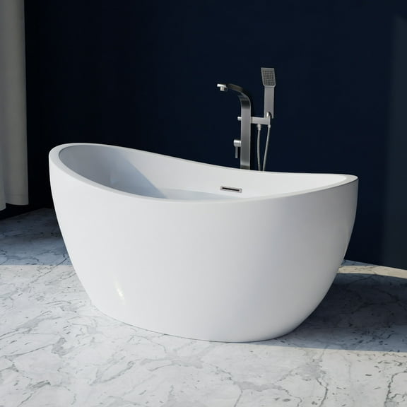 Cloe 59" x 32" Freestanding Acrylic Soaker Tub, White, CLOE59